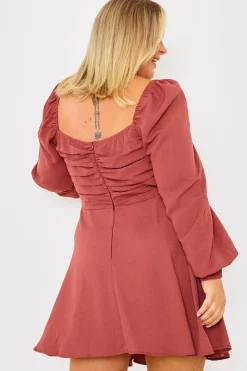 Best In The Style Channel Front Ruched Balloon Sleeve Shift Dress Pink