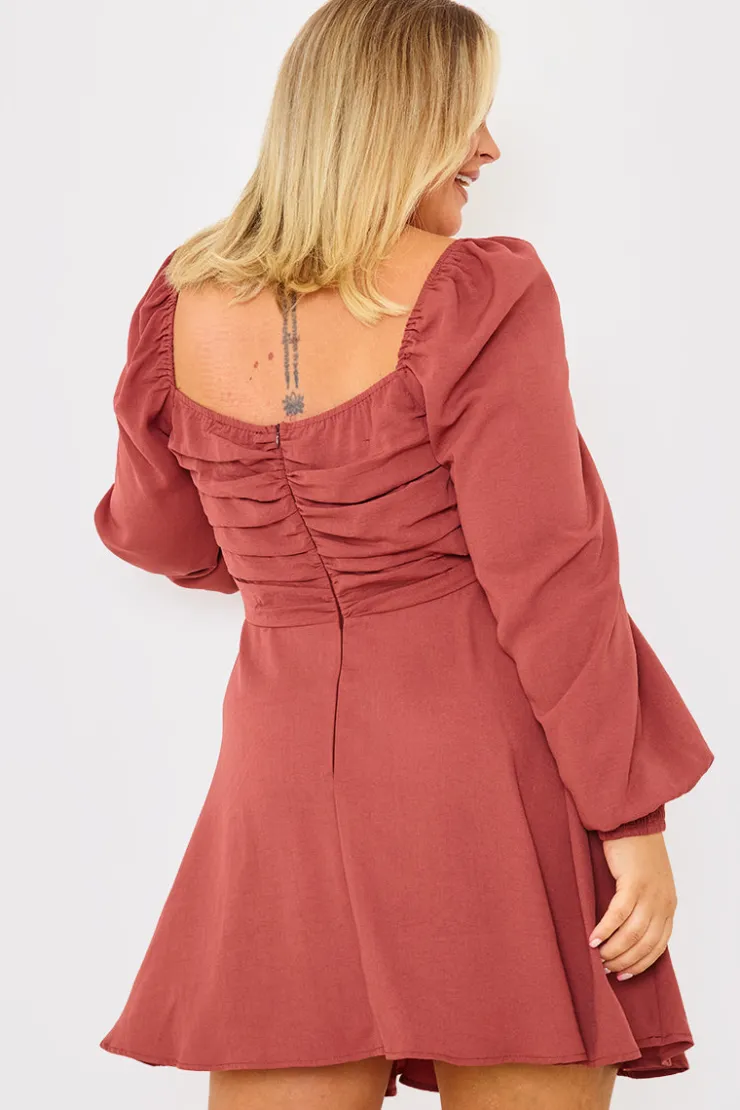 Best In The Style Channel Front Ruched Balloon Sleeve Shift Dress Pink