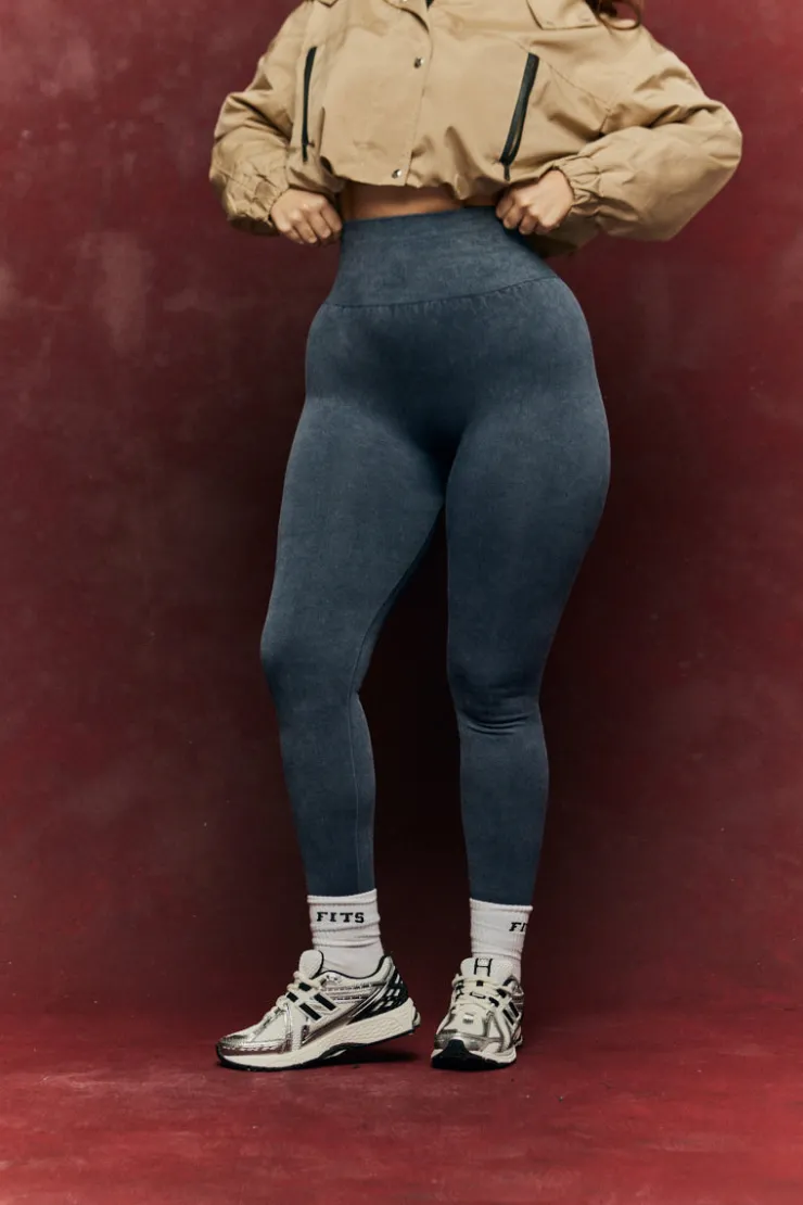 New Fits Charcoal Grey Seamless High Waist Bum Boosting Leggings Washed charcoal