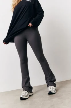New Fits High Waisted Sculpt and Control Kick Flare Ribbed Trouser Charcoal