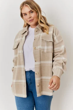 Online In the Style Check Button Through Shacket Cream