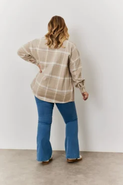 Online In the Style Check Button Through Shacket Cream