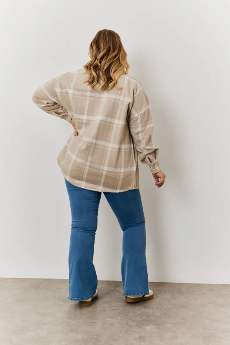 Online In the Style Check Button Through Shacket Cream