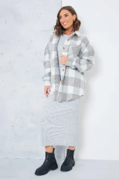 Sale In the Style Check Shacket White