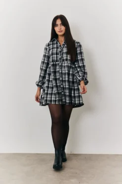 Outlet In the Style Check Smock Shirt Dress Grey