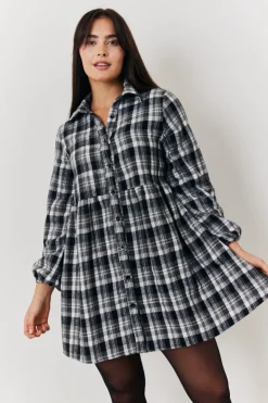 Outlet In the Style Check Smock Shirt Dress Grey