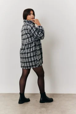 Outlet In the Style Check Smock Shirt Dress Grey