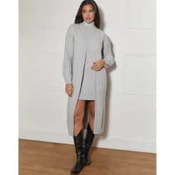 Clearance CHI CHI LONDON All-Over Knitted Cable Longline Cardigan in Grey