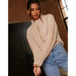 CHI CHI LONDON Contrast Cable Detail Jumper in Cream