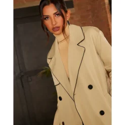 New CHI CHI LONDON Contrast Trim Belted Trench Coat in Camel