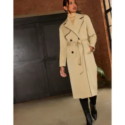New CHI CHI LONDON Contrast Trim Belted Trench Coat in Camel