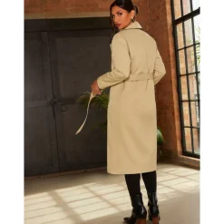 New CHI CHI LONDON Contrast Trim Belted Trench Coat in Camel
