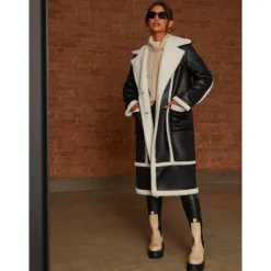 Discount CHI CHI LONDON Contrast Trim Borg Coat in Black