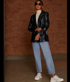 CHI CHI LONDON Faux Leather Blazer in Black