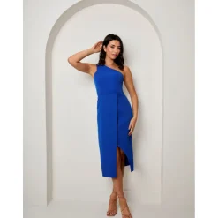 Clearance CHI CHI LONDON One Shoulder Split Detail Midi Dress in Cobalt