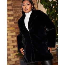 New CHI CHI LONDON Plus Size Plush Faux Fur Coat in Black