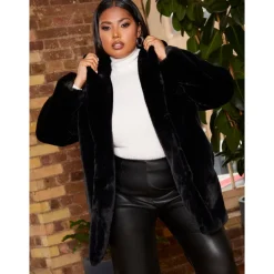 New CHI CHI LONDON Plus Size Plush Faux Fur Coat in Black