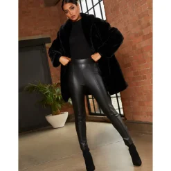 Clearance CHI CHI LONDON Plush Faux Fur Coat in Black