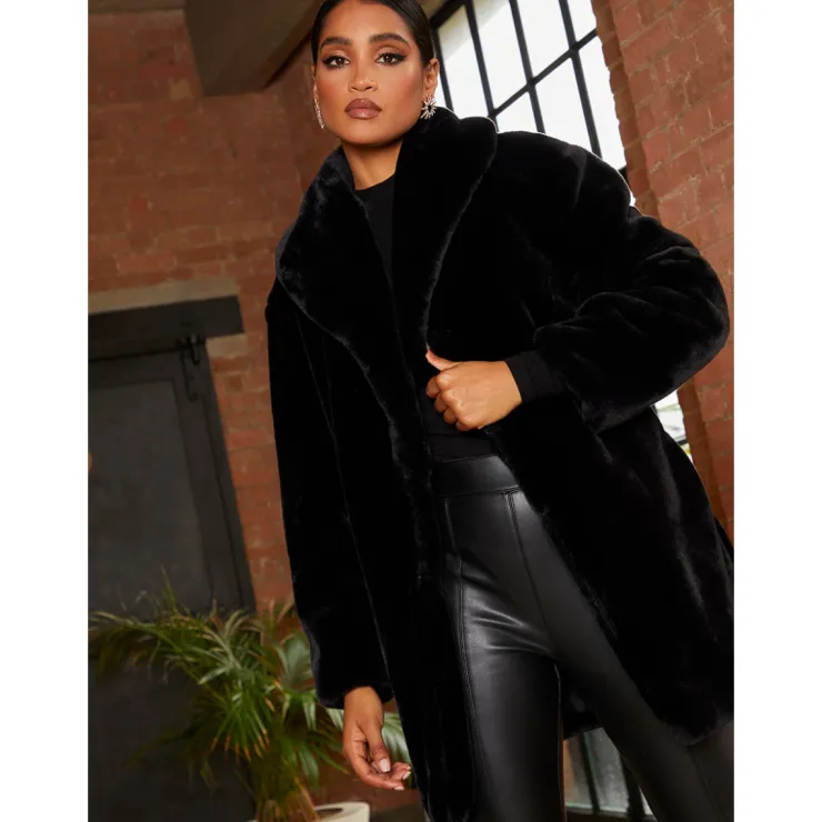 Clearance CHI CHI LONDON Plush Faux Fur Coat in Black