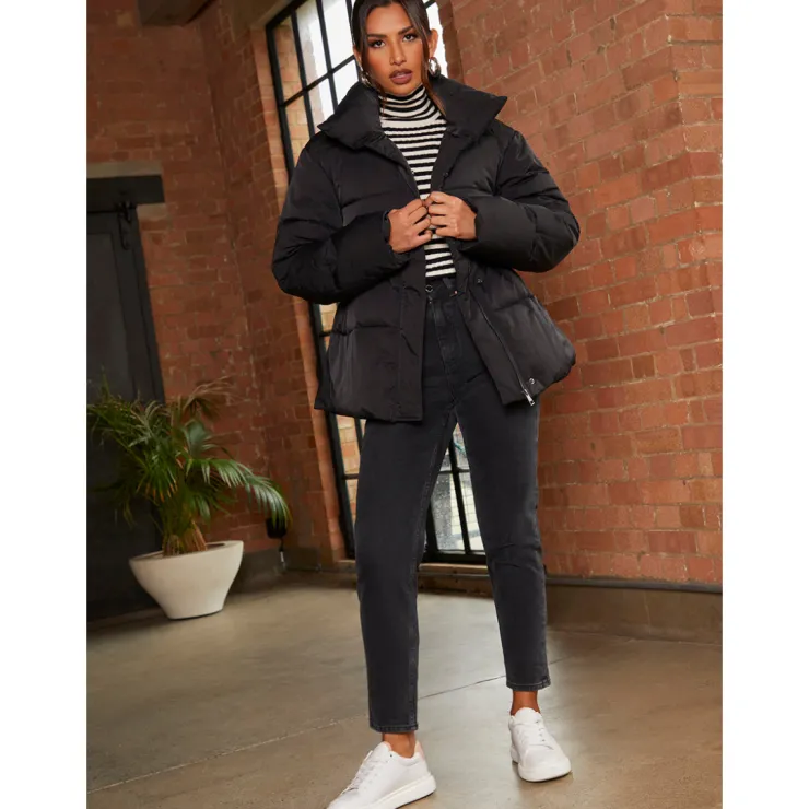 Best CHI CHI LONDON Shirred Waist Short Padded Jacket in Black