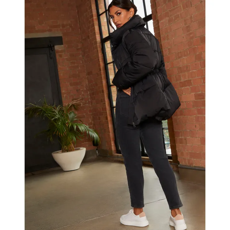 Best CHI CHI LONDON Shirred Waist Short Padded Jacket in Black