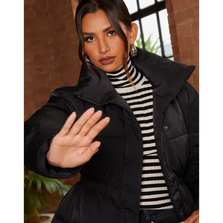 Best CHI CHI LONDON Shirred Waist Short Padded Jacket in Black