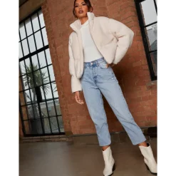 Hot CHI CHI LONDON Short Padded Borg Coat in Cream