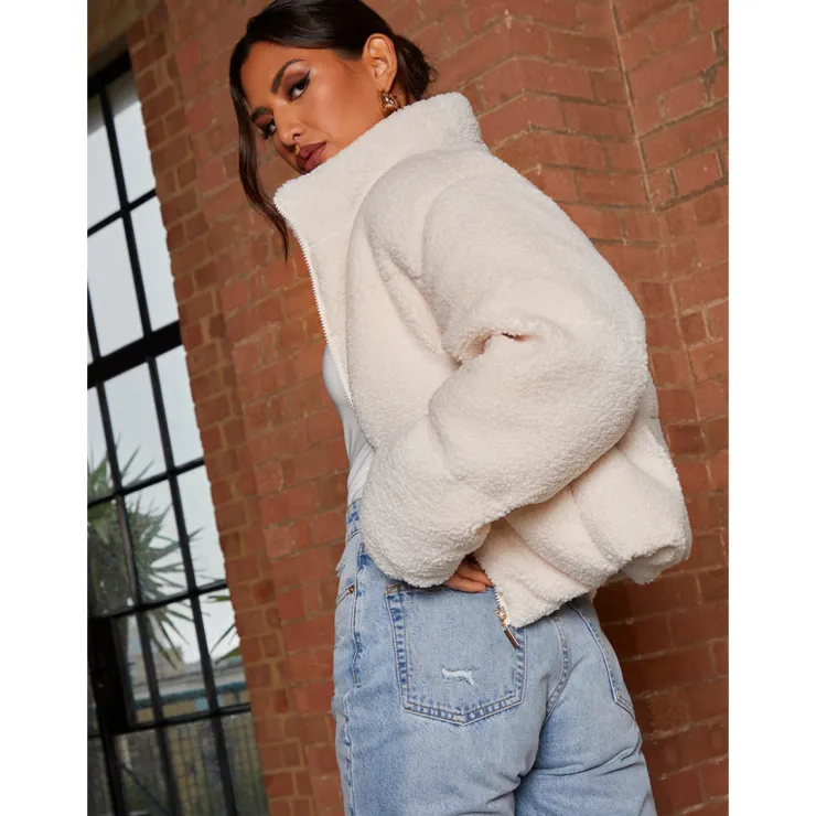 Hot CHI CHI LONDON Short Padded Borg Coat in Cream