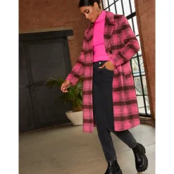 Clearance CHI CHI LONDON Single Breasted Check Coat in Pink
