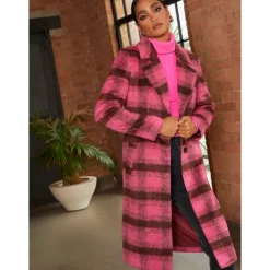 Clearance CHI CHI LONDON Single Breasted Check Coat in Pink
