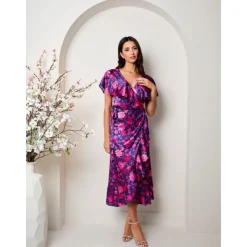 Discount CHI CHI LONDON V Neck Floral Wrap Midi Dress in Multi