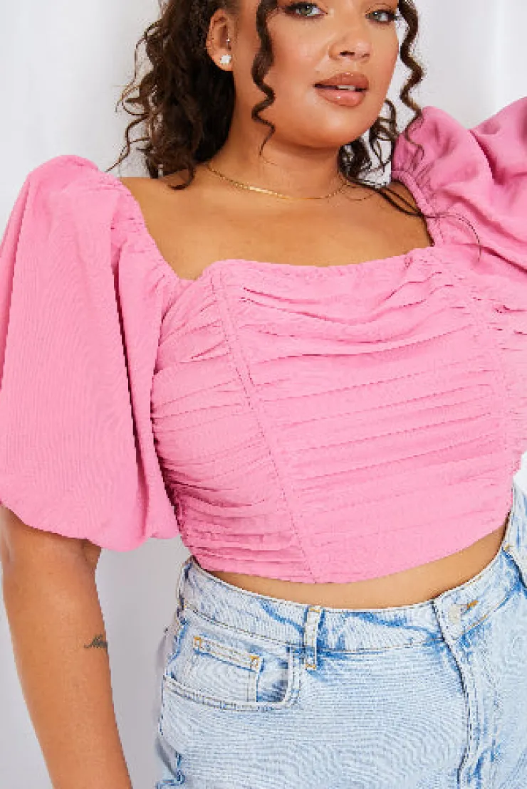 Outlet In the Style Chiffon Bandeau Balloon Sleeve Top Pink
