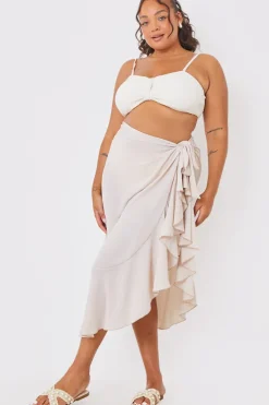 Outlet In the Style Chiffon Frill Detail Wrap Sarong Cream