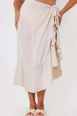 Outlet In the Style Chiffon Frill Detail Wrap Sarong Cream
