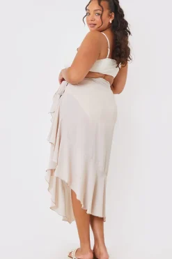 Outlet In the Style Chiffon Frill Detail Wrap Sarong Cream