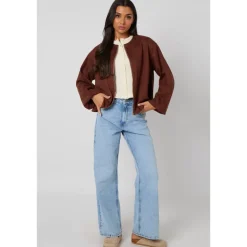 Hot Urban Bliss Chocolate Suede Bubble Hem Jacket