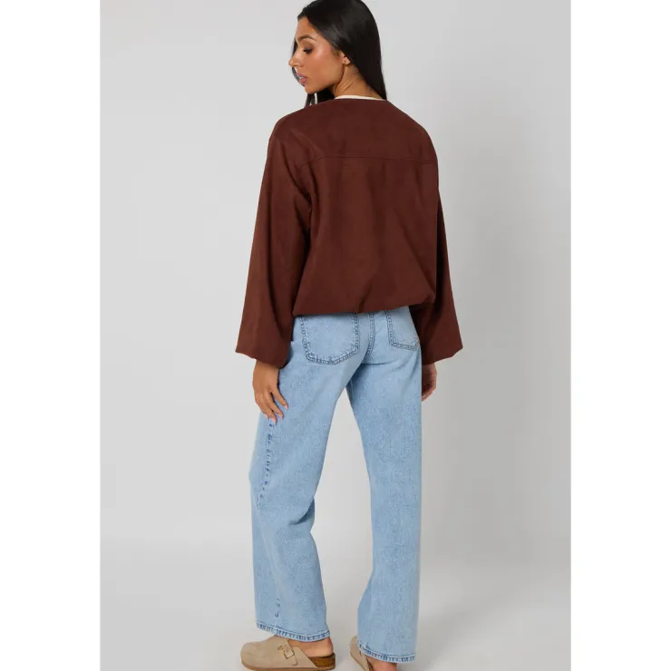 Hot Urban Bliss Chocolate Suede Bubble Hem Jacket