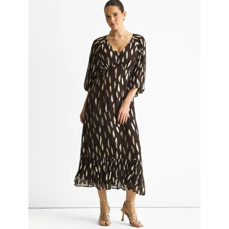 Clearance Gini London Chocolate Viscose Clipped Balloon Sleeve Maxi Dress
