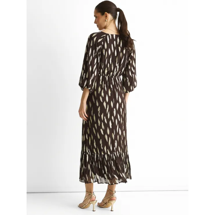 Clearance Gini London Chocolate Viscose Clipped Balloon Sleeve Maxi Dress