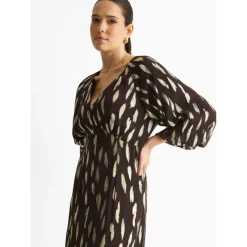 Clearance Gini London Chocolate Viscose Clipped Balloon Sleeve Maxi Dress