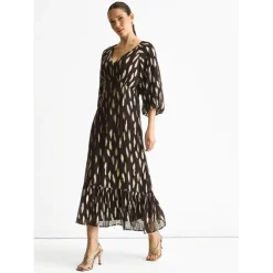 Clearance Gini London Chocolate Viscose Clipped Balloon Sleeve Maxi Dress