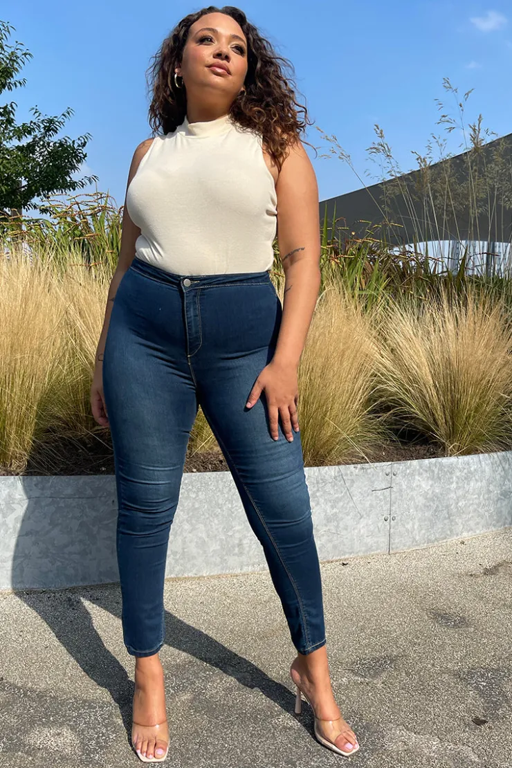 Clearance In the Style Clean High Waisted Stretch Jegging Jeans Blue