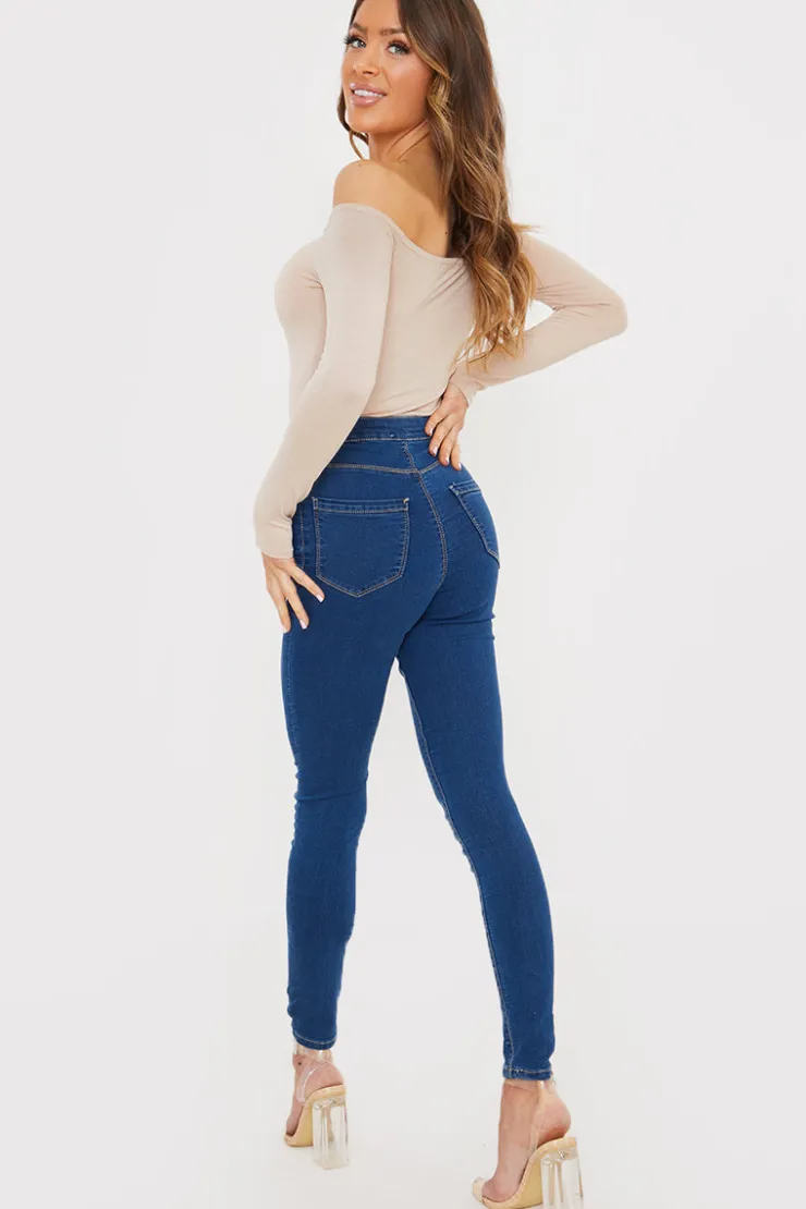 Clearance In the Style Clean High Waisted Stretch Jegging Jeans Blue