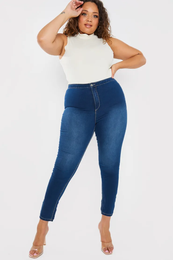 Clearance In the Style Clean High Waisted Stretch Jegging Jeans Blue