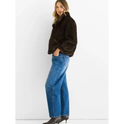 Sale Gini London Coffee Funnel Neck Button Up Faux Fur Jacket