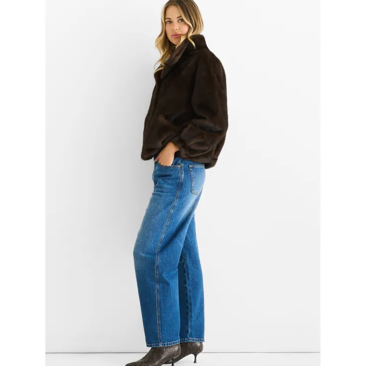 Sale Gini London Coffee Funnel Neck Button Up Faux Fur Jacket