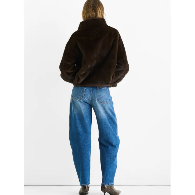 Sale Gini London Coffee Funnel Neck Button Up Faux Fur Jacket