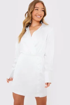 Clearance In The Style Collar Button Mini Dress White