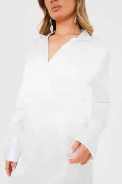 Clearance In The Style Collar Button Mini Dress White