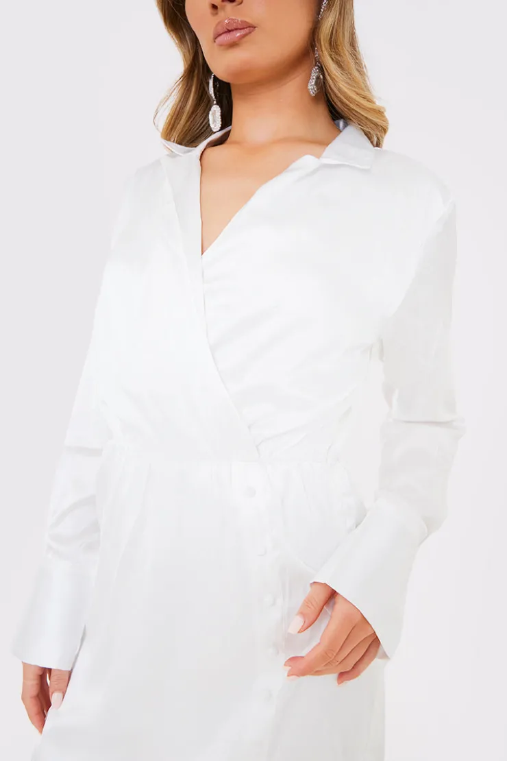 Clearance In The Style Collar Button Mini Dress White
